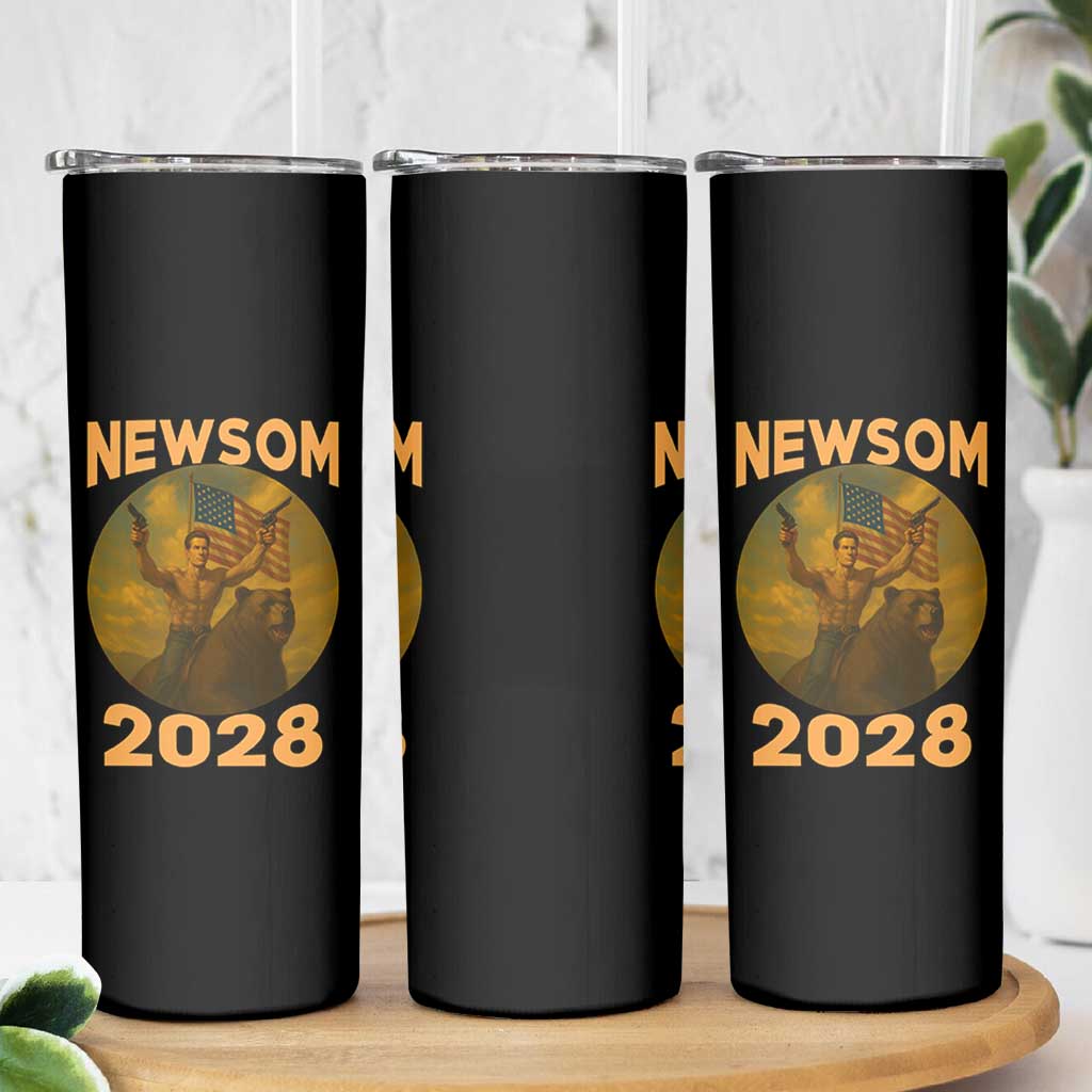 Gavin Newsom 2028 Skinny Tumbler Patriotic Leader President 48 Riding Bear - Wonder Print Shop