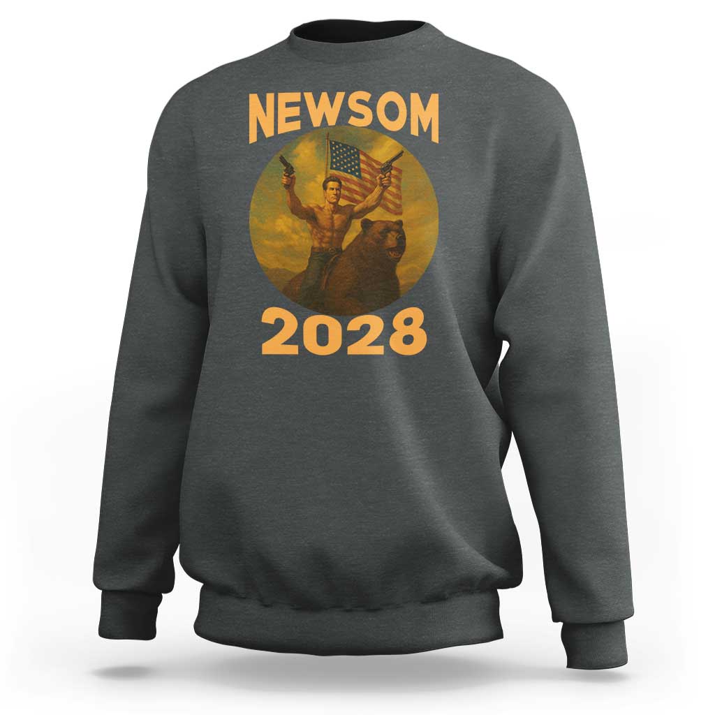 Gavin Newsom 2028 Sweatshirt Patriotic Leader President 48 Riding Bear - Wonder Print Shop
