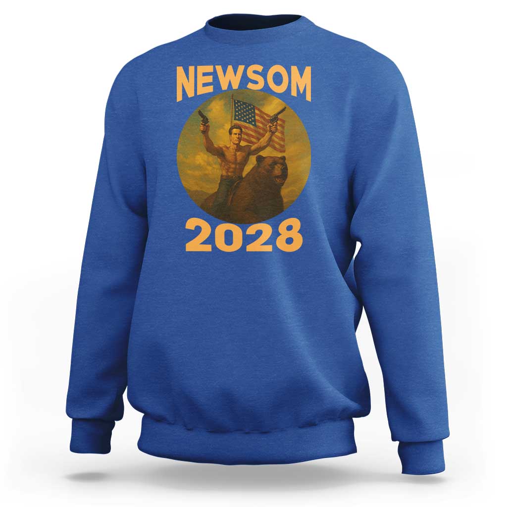 Gavin Newsom 2028 Sweatshirt Patriotic Leader President 48 Riding Bear - Wonder Print Shop