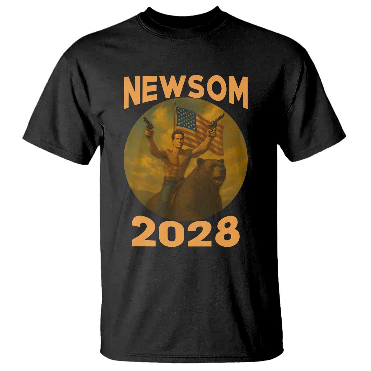 Gavin Newsom 2028 T Shirt Patriotic Leader President 48 Riding Bear - Wonder Print Shop