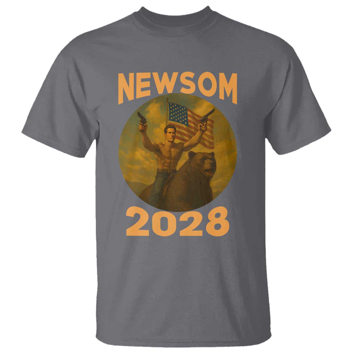 Gavin Newsom 2028 T Shirt Patriotic Leader President 48 Riding Bear - Wonder Print Shop