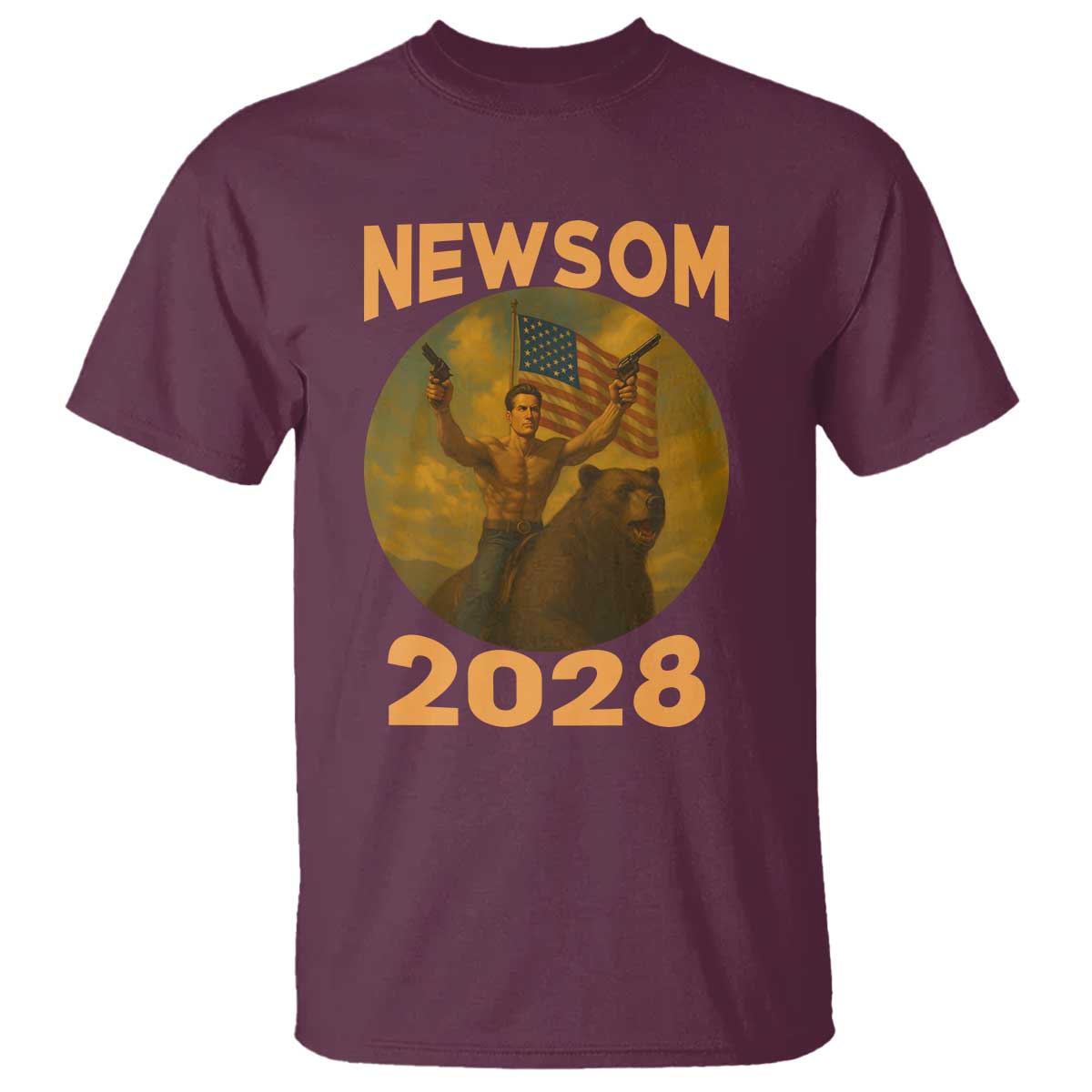 Gavin Newsom 2028 T Shirt Patriotic Leader President 48 Riding Bear - Wonder Print Shop