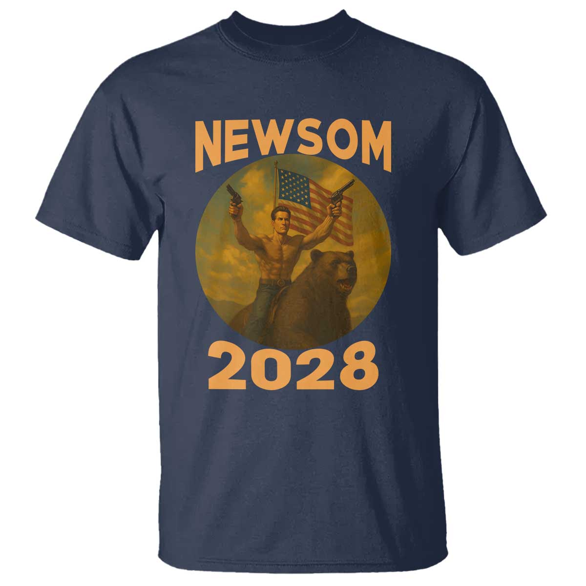 Gavin Newsom 2028 T Shirt Patriotic Leader President 48 Riding Bear - Wonder Print Shop