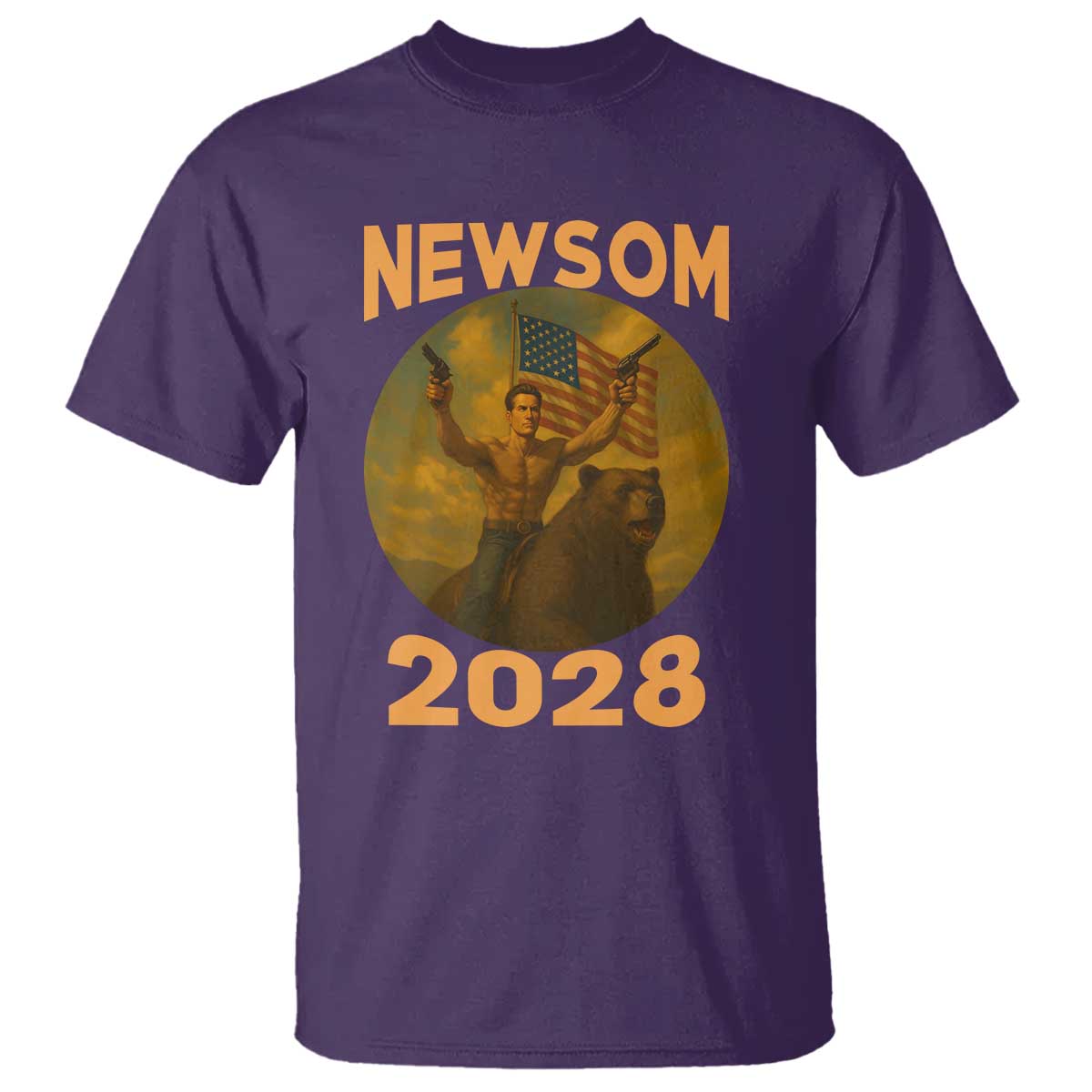 Gavin Newsom 2028 T Shirt Patriotic Leader President 48 Riding Bear - Wonder Print Shop
