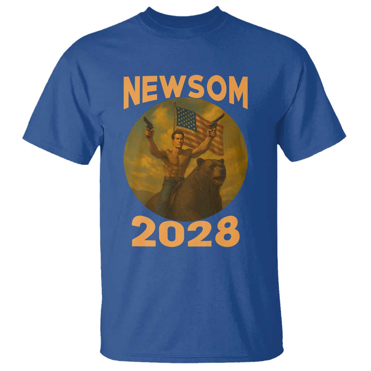 Gavin Newsom 2028 T Shirt Patriotic Leader President 48 Riding Bear - Wonder Print Shop