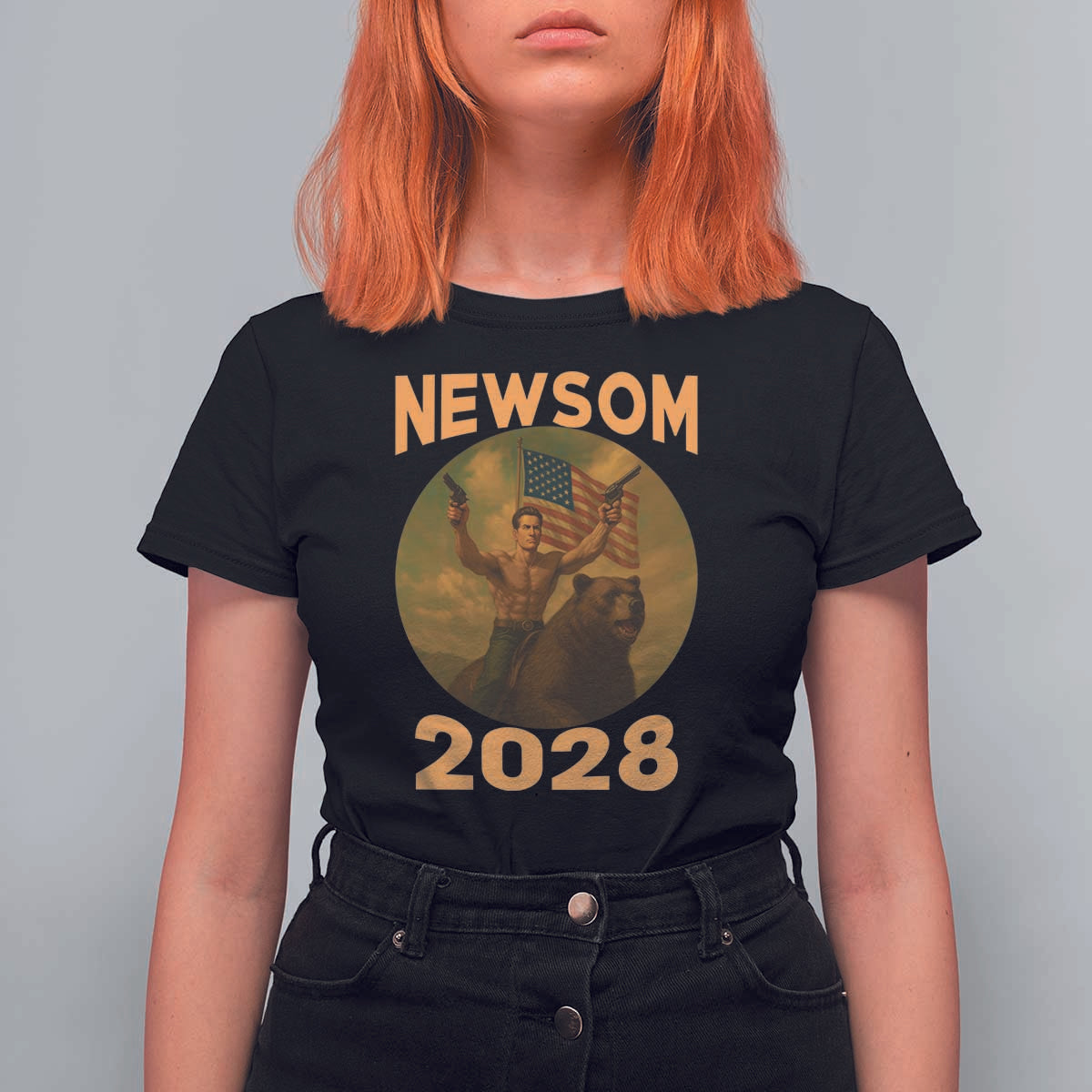 Gavin Newsom 2028 T Shirt For Women Patriotic Leader President 48 Riding Bear - Wonder Print Shop