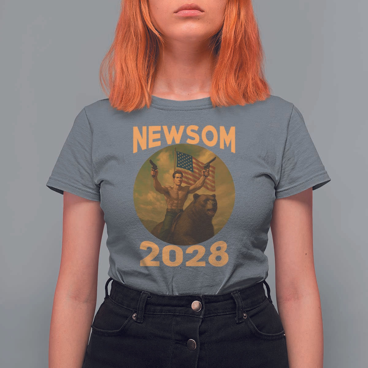 Gavin Newsom 2028 T Shirt For Women Patriotic Leader President 48 Riding Bear - Wonder Print Shop