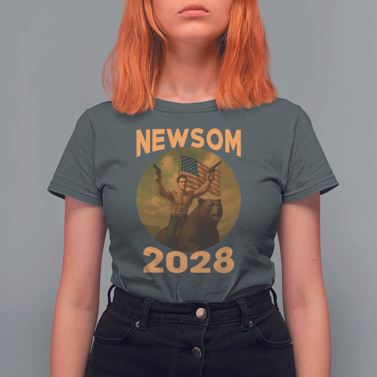 Gavin Newsom 2028 T Shirt For Women Patriotic Leader President 48 Riding Bear - Wonder Print Shop