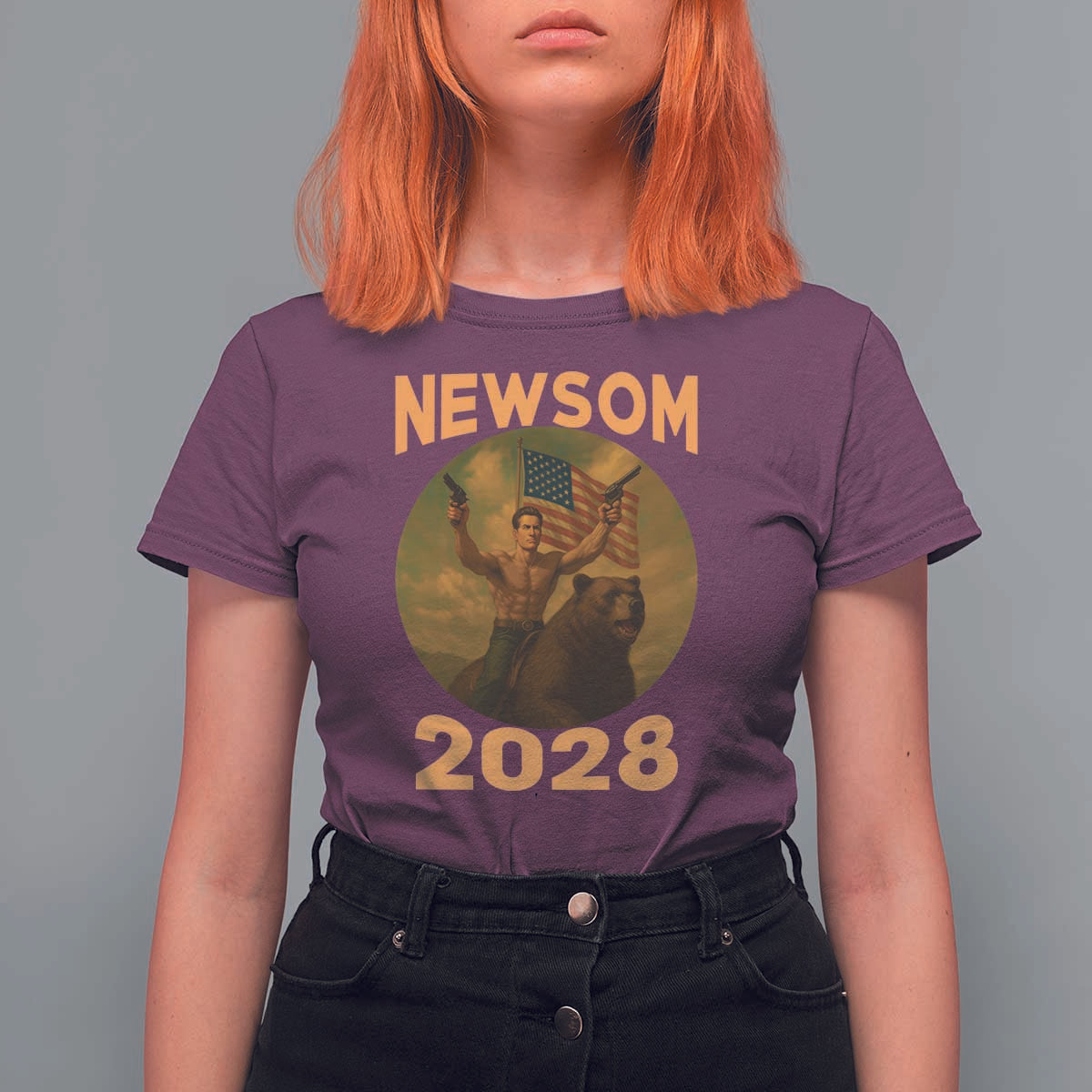 Gavin Newsom 2028 T Shirt For Women Patriotic Leader President 48 Riding Bear - Wonder Print Shop