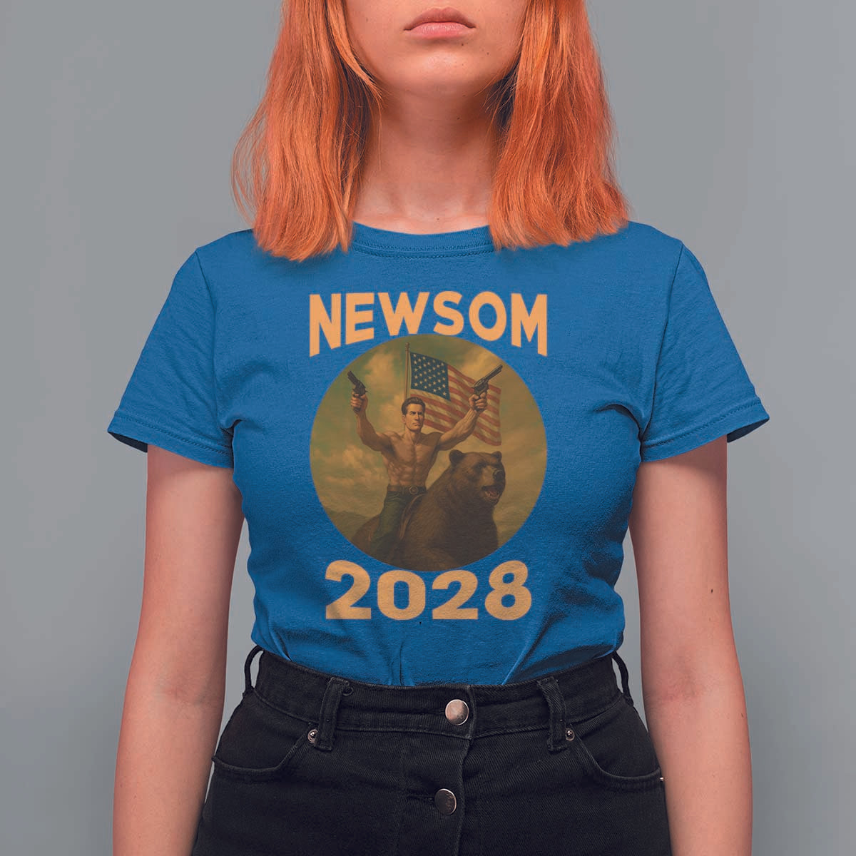 Gavin Newsom 2028 T Shirt For Women Patriotic Leader President 48 Riding Bear - Wonder Print Shop