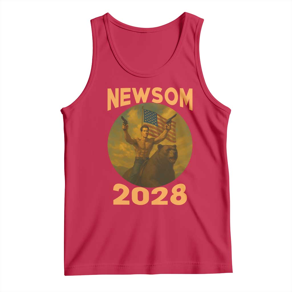 Gavin Newsom 2028 Tank Top Patriotic Leader President 48 Riding Bear - Wonder Print Shop