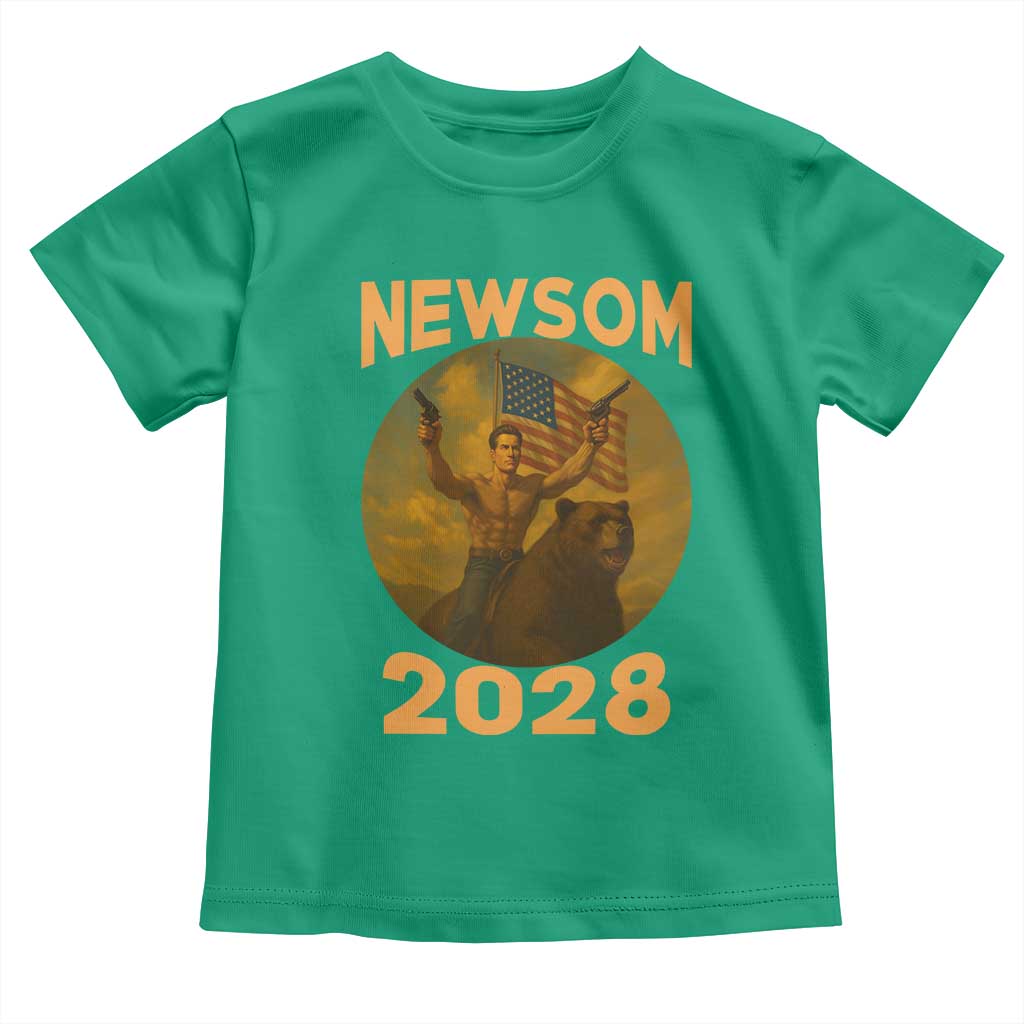 Gavin Newsom 2028 Toddler T Shirt Patriotic Leader President 48 Riding Bear - Wonder Print Shop