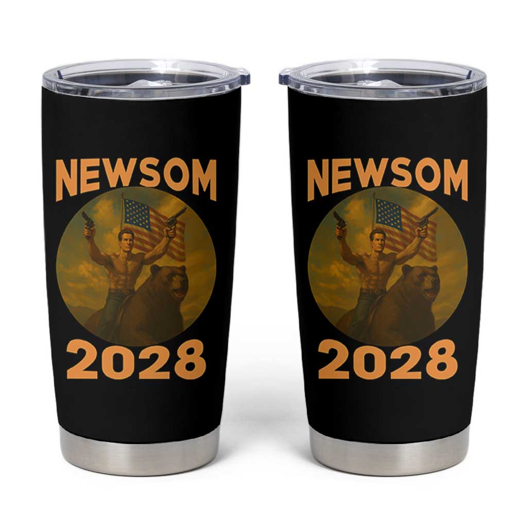 Gavin Newsom 2028 Tumbler Cup Patriotic Leader President 48 Riding Bear - Wonder Print Shop