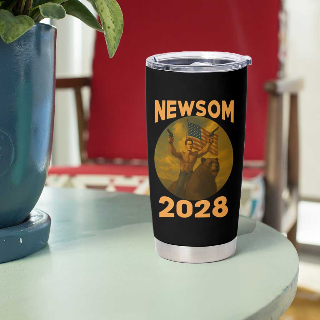 Gavin Newsom 2028 Tumbler Cup Patriotic Leader President 48 Riding Bear - Wonder Print Shop