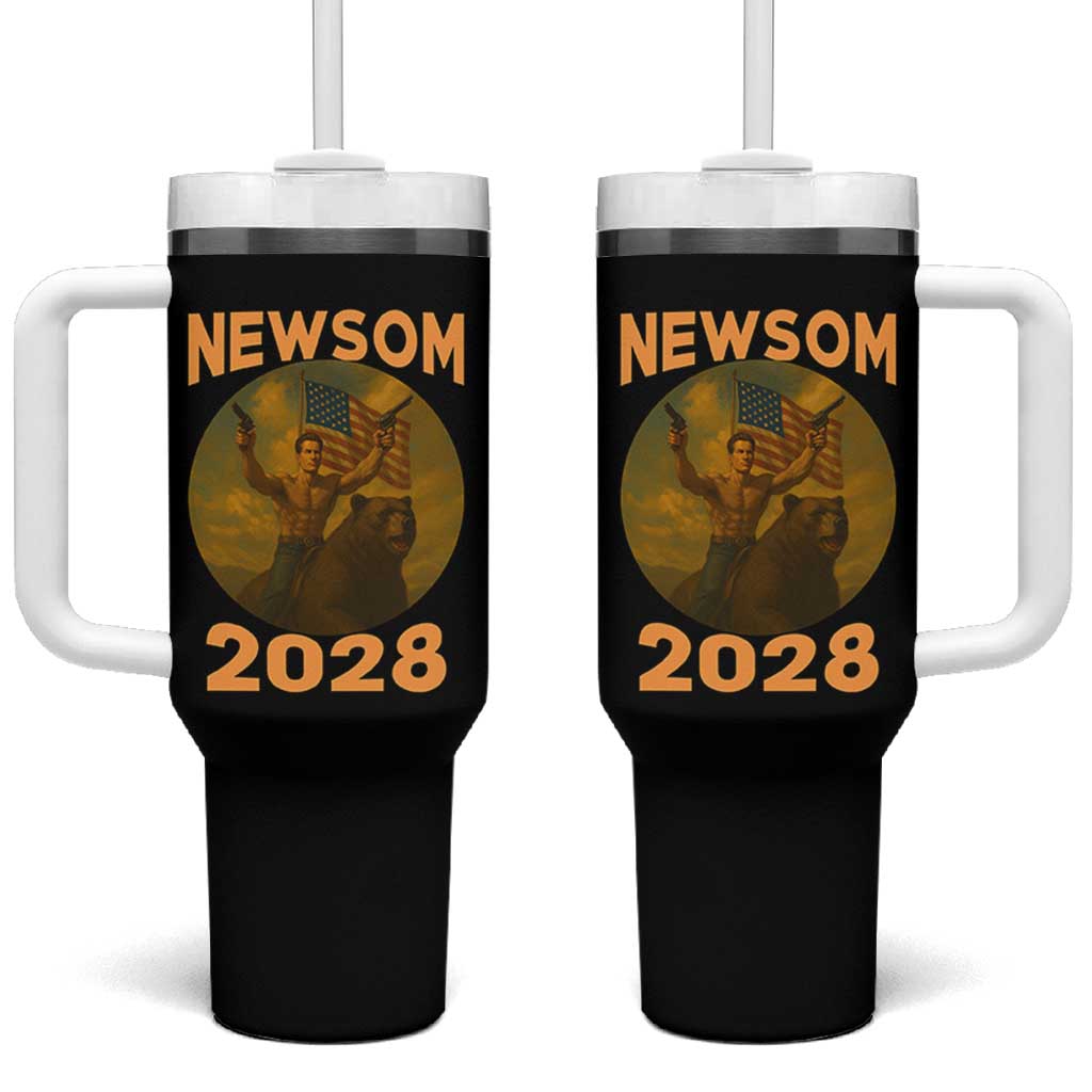 Gavin Newsom 2028 Tumbler With Handle Patriotic Leader President 48 Riding Bear - Wonder Print Shop