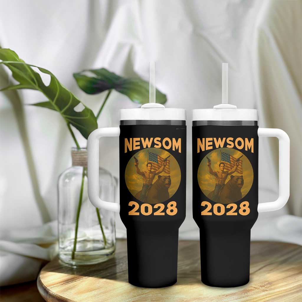 Gavin Newsom 2028 Tumbler With Handle Patriotic Leader President 48 Riding Bear - Wonder Print Shop