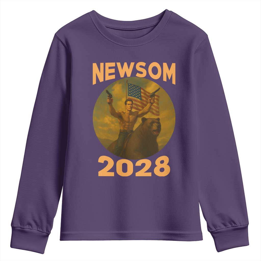 Gavin Newsom 2028 Youth Sweatshirt Patriotic Leader President 48 Riding Bear - Wonder Print Shop