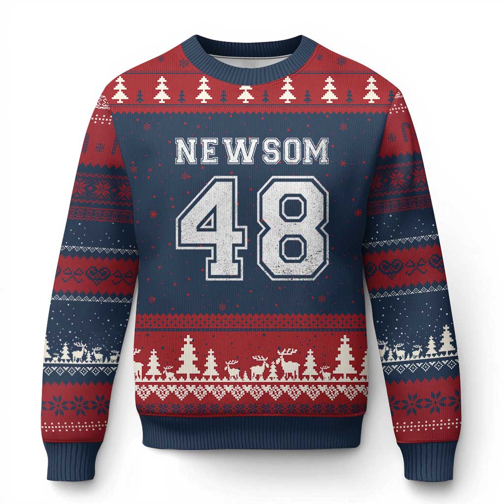 Newsom 48 Ugly Christmas Sweater Gavin Newsom 2028 Presidential Election Campaign - Wonder Print Shop