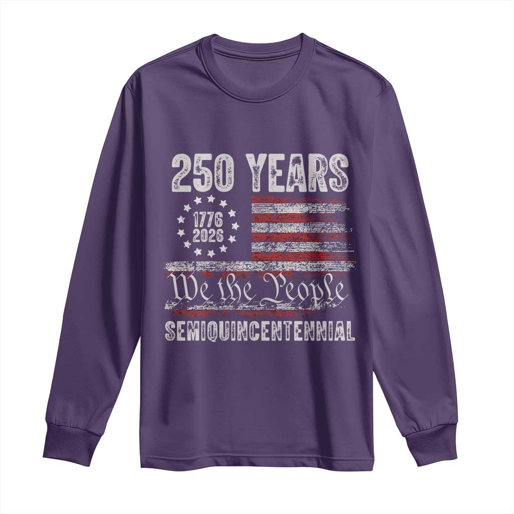 250 Years Semiquincentennial Long Sleeve Shirt 250th America Anniversary Independence Day USA Flag - Wonder Print Shop