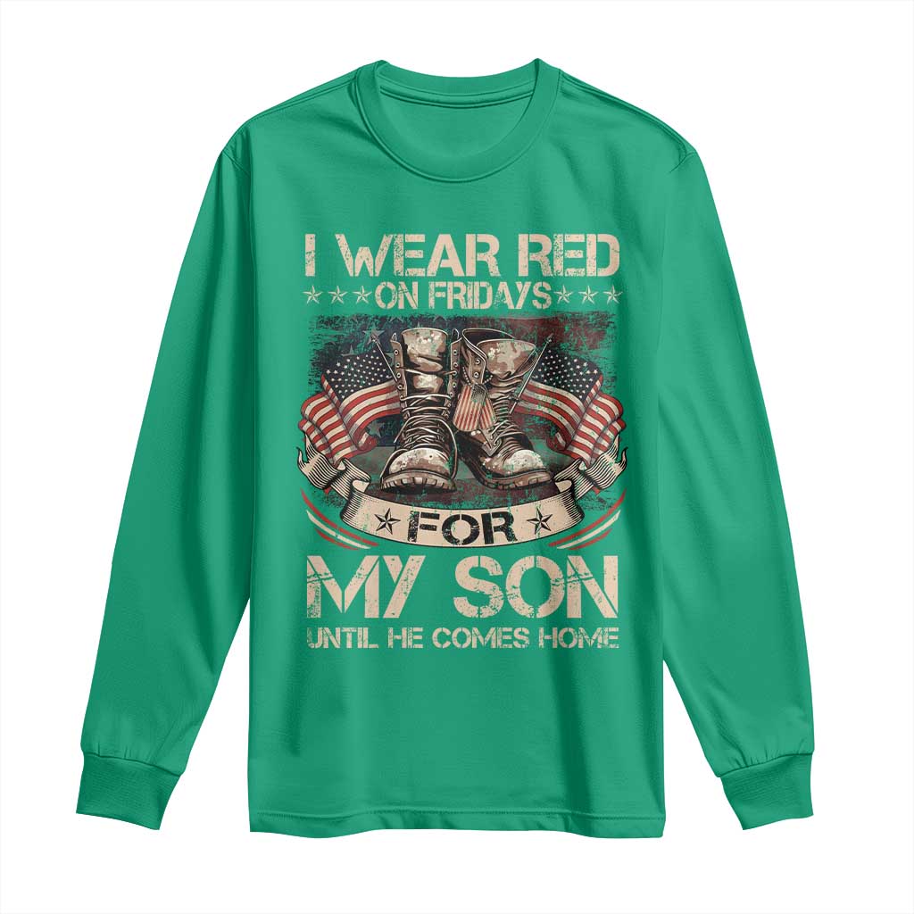 I Wear Red On Fridays For My Son Until He Comes Home Long Sleeve Shirt Vintage American Flag - Wonder Print Shop