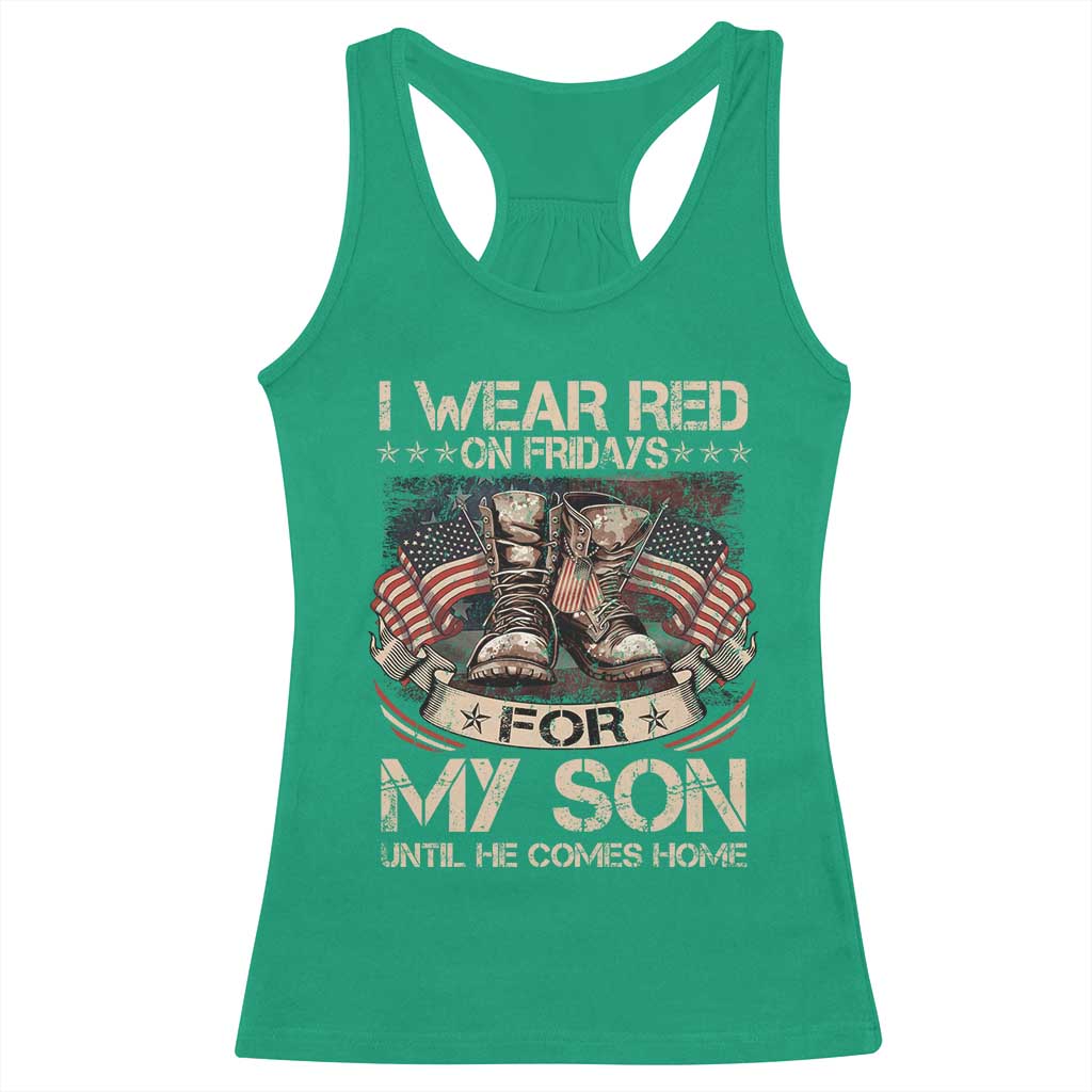 I Wear Red On Fridays For My Son Until He Comes Home Racerback Tank Top Vintage American Flag - Wonder Print Shop