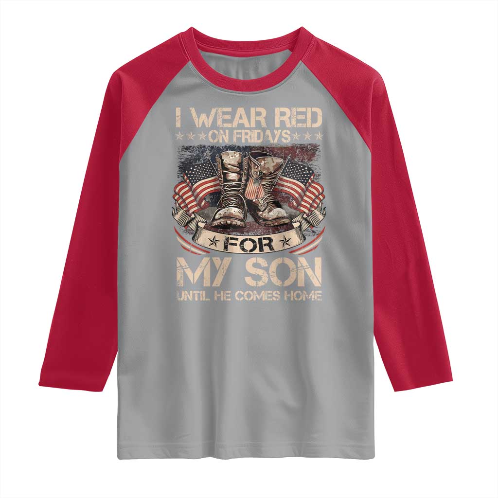 I Wear Red On Fridays For My Son Until He Comes Home Raglan Shirt Vintage American Flag - Wonder Print Shop