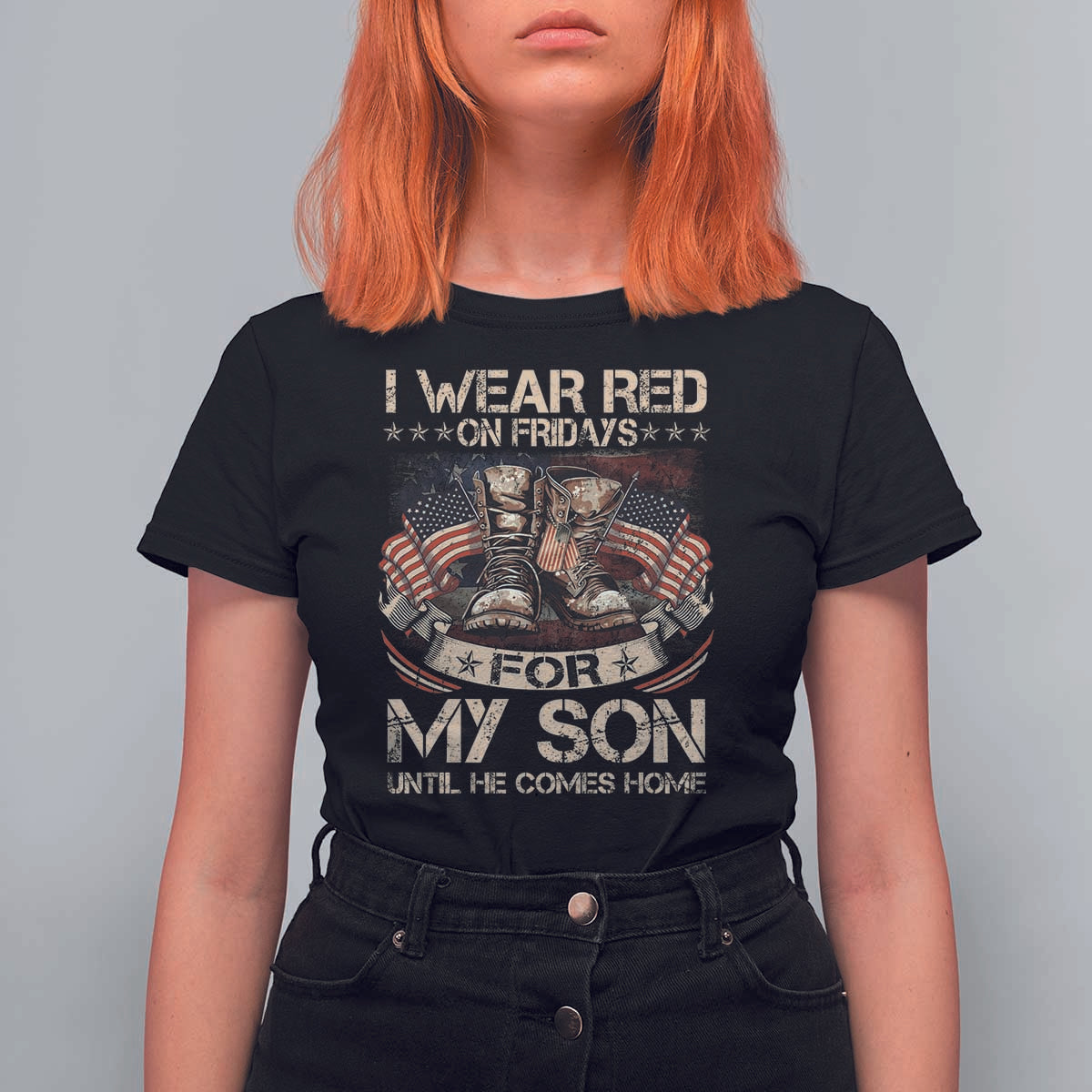 I Wear Red On Fridays For My Son Until He Comes Home T Shirt For Women Vintage American Flag - Wonder Print Shop