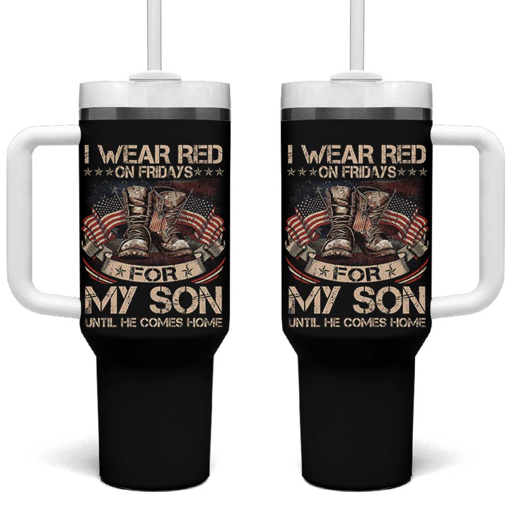 I Wear Red On Fridays For My Son Until He Comes Home Tumbler With Handle Vintage American Flag - Wonder Print Shop