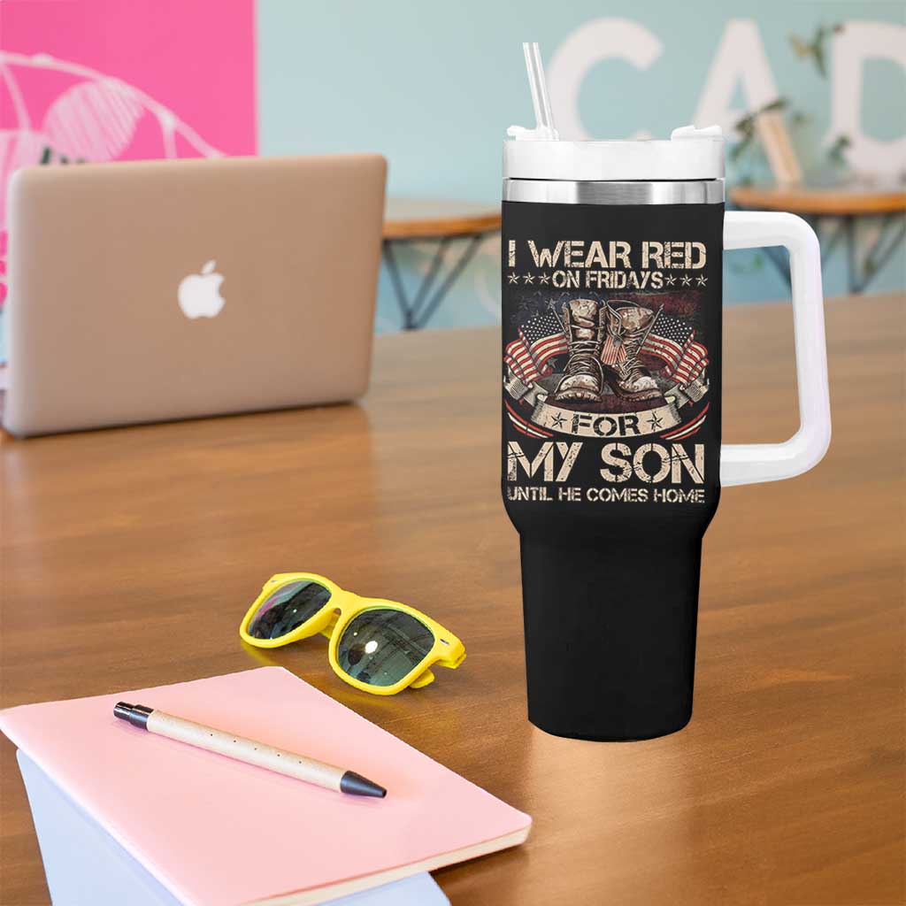 I Wear Red On Fridays For My Son Until He Comes Home Tumbler With Handle Vintage American Flag - Wonder Print Shop