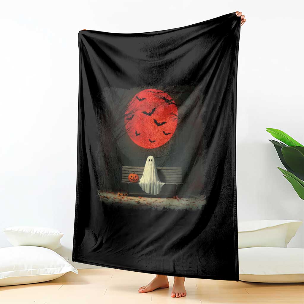 Halloween Lonely Ghost Bench Blood Moon Pumpkin Throw Blanket - Wonder Print Shop