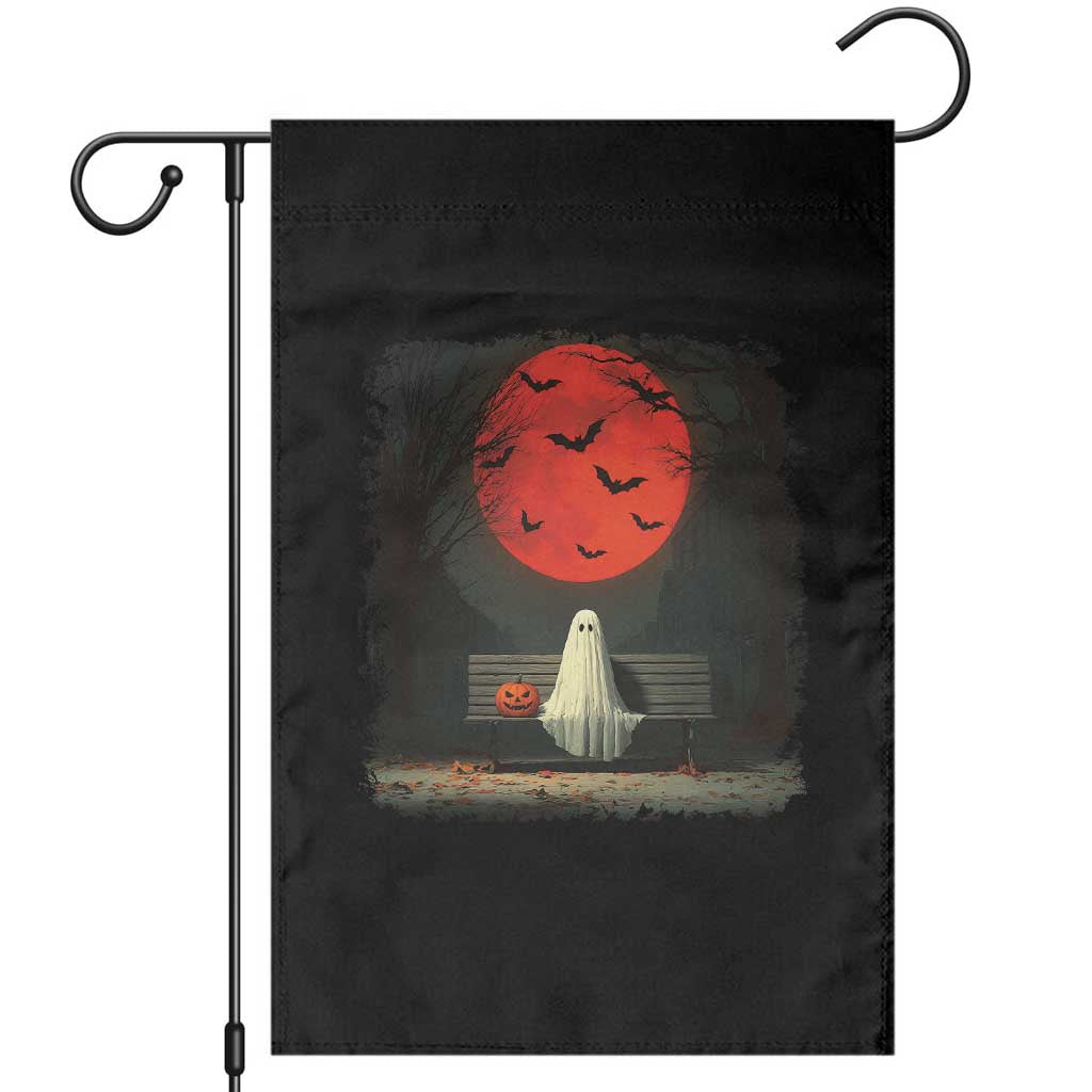 Halloween Lonely Ghost Bench Blood Moon Pumpkin Garden Flag - Wonder Print Shop
