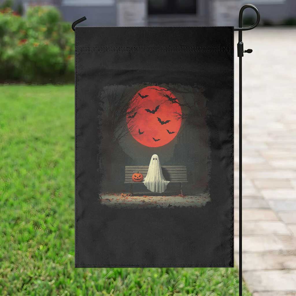 Halloween Lonely Ghost Bench Blood Moon Pumpkin Garden Flag - Wonder Print Shop