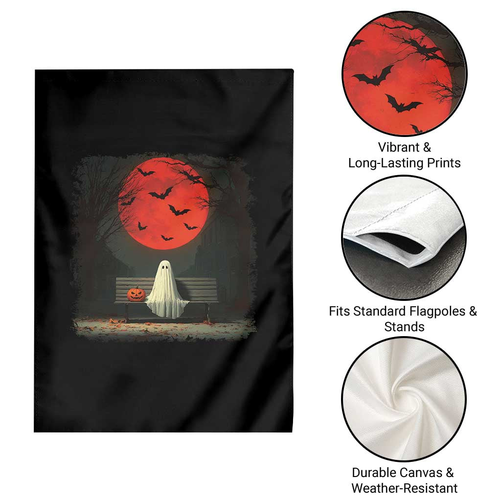 Halloween Lonely Ghost Bench Blood Moon Pumpkin Garden Flag - Wonder Print Shop