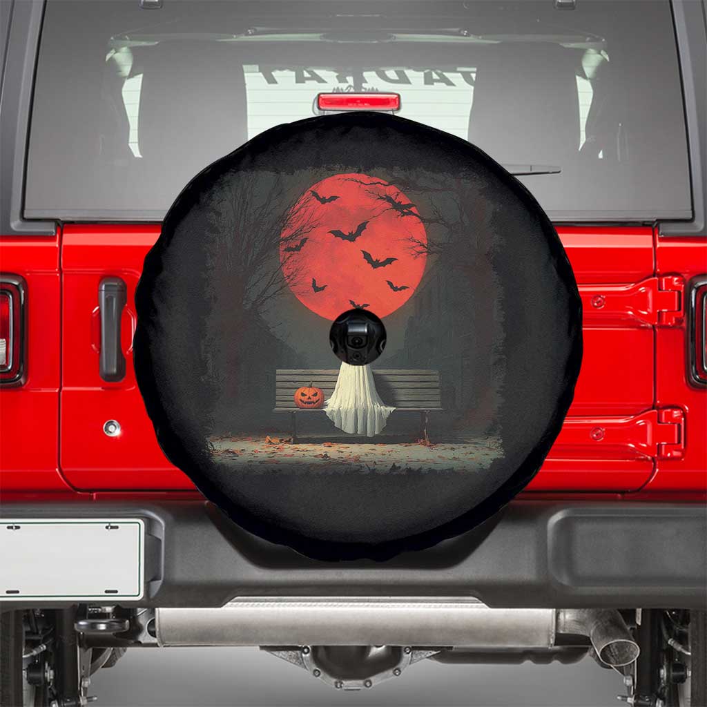 Halloween Lonely Ghost Bench Blood Moon Pumpkin Spare Tire Cover - Wonder Print Shop