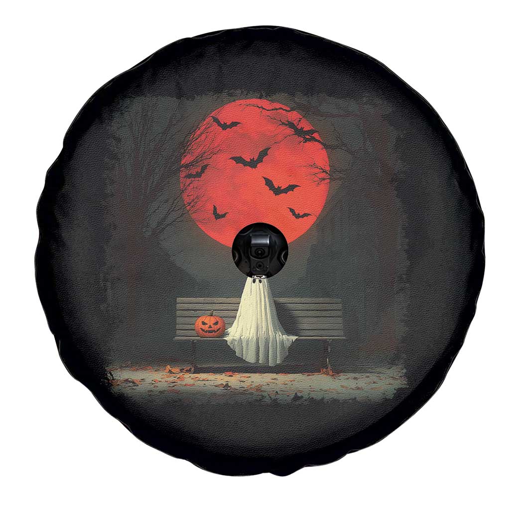 Halloween Lonely Ghost Bench Blood Moon Pumpkin Spare Tire Cover - Wonder Print Shop