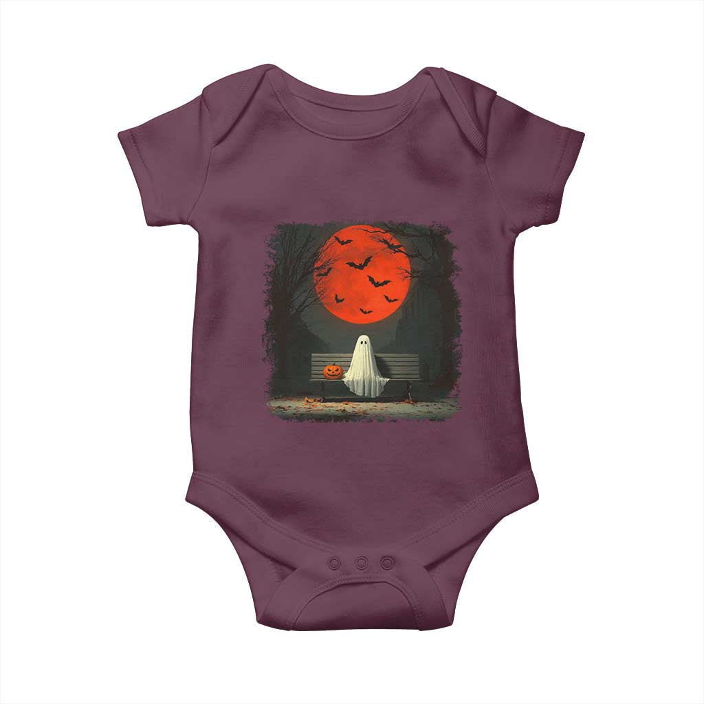Halloween Lonely Ghost Bench Blood Moon Pumpkin Baby Onesie - Wonder Print Shop