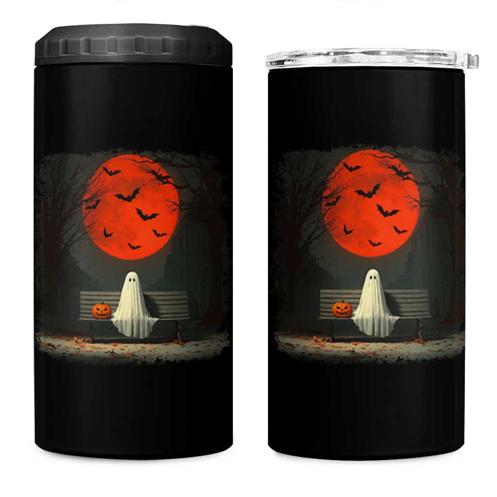 Halloween Lonely Ghost Bench Blood Moon Pumpkin 4 in 1 Can Cooler Tumbler - Wonder Print Shop