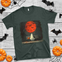 Halloween Lonely Ghost Bench Blood Moon Pumpkin T Shirt - Wonder Print Shop