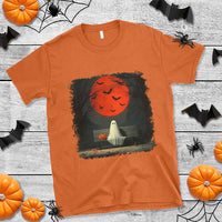 Halloween Lonely Ghost Bench Blood Moon Pumpkin T Shirt - Wonder Print Shop