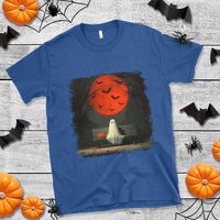 Halloween Lonely Ghost Bench Blood Moon Pumpkin T Shirt - Wonder Print Shop