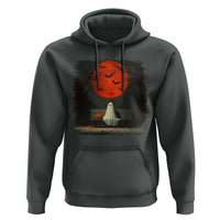 Halloween Lonely Ghost Bench Blood Moon Pumpkin Hoodie - Wonder Print Shop