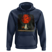 Halloween Lonely Ghost Bench Blood Moon Pumpkin Hoodie - Wonder Print Shop