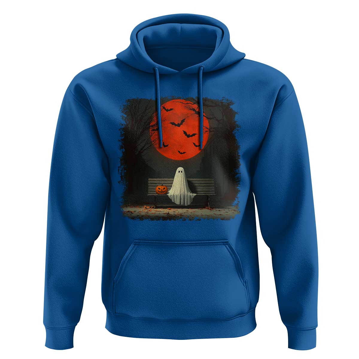 Halloween Lonely Ghost Bench Blood Moon Pumpkin Hoodie - Wonder Print Shop