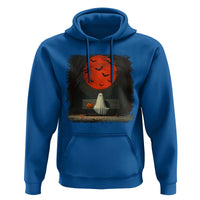 Halloween Lonely Ghost Bench Blood Moon Pumpkin Hoodie - Wonder Print Shop