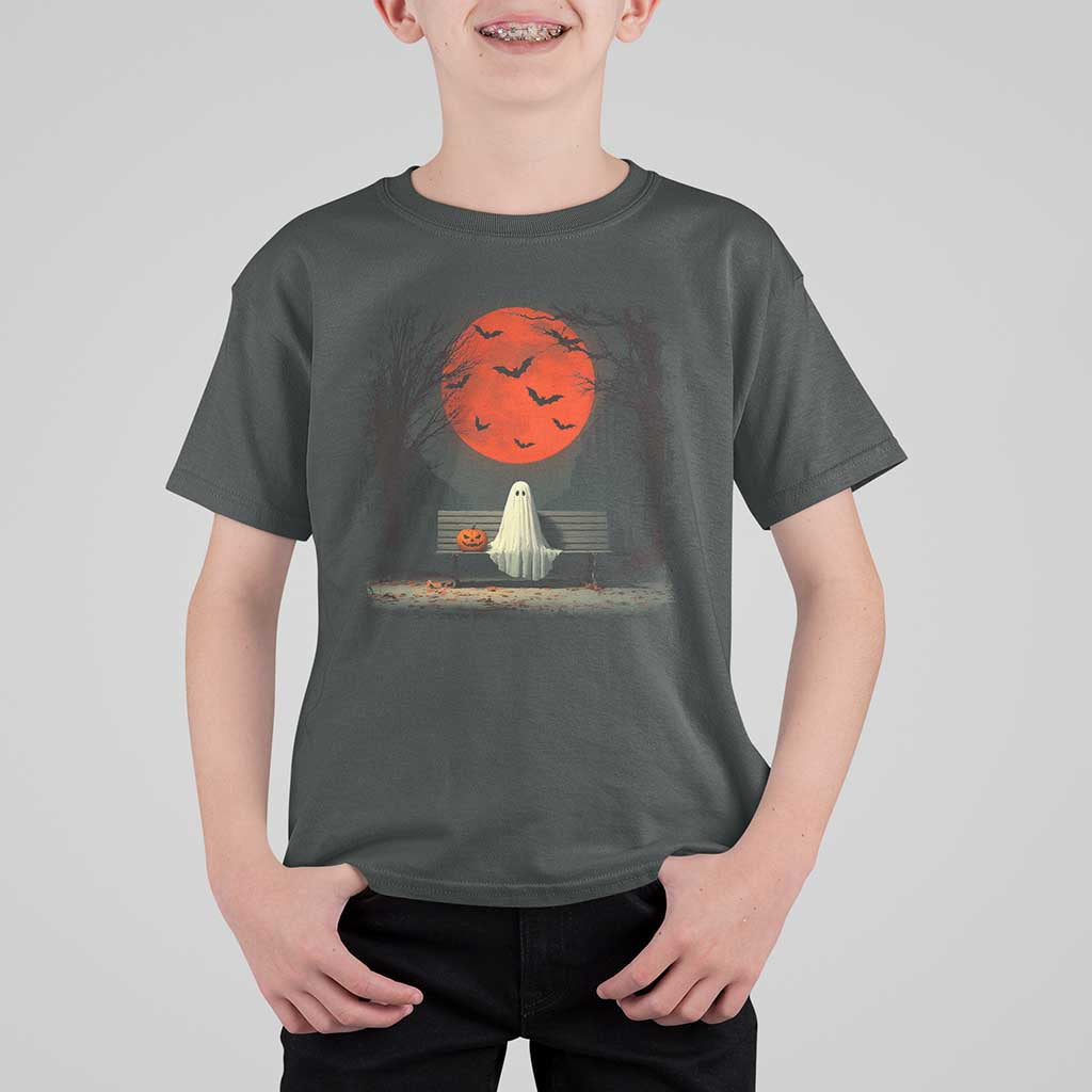 Halloween Lonely Ghost Bench Blood Moon Pumpkin T Shirt For Kid - Wonder Print Shop