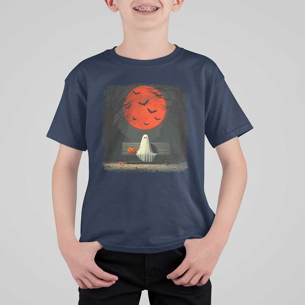 Halloween Lonely Ghost Bench Blood Moon Pumpkin T Shirt For Kid - Wonder Print Shop
