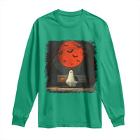 Halloween Lonely Ghost Bench Blood Moon Pumpkin Long Sleeve Shirt - Wonder Print Shop