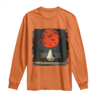 Halloween Lonely Ghost Bench Blood Moon Pumpkin Long Sleeve Shirt - Wonder Print Shop