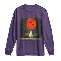 Halloween Lonely Ghost Bench Blood Moon Pumpkin Long Sleeve Shirt - Wonder Print Shop