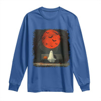 Halloween Lonely Ghost Bench Blood Moon Pumpkin Long Sleeve Shirt - Wonder Print Shop